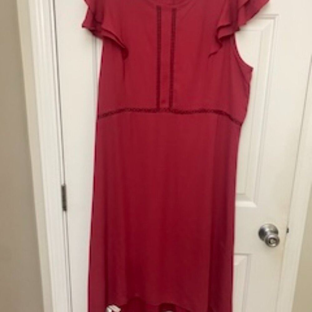 LOFT WINE COLOR Midi Dress with Ruffle Sleeves - Elegant and Feminine